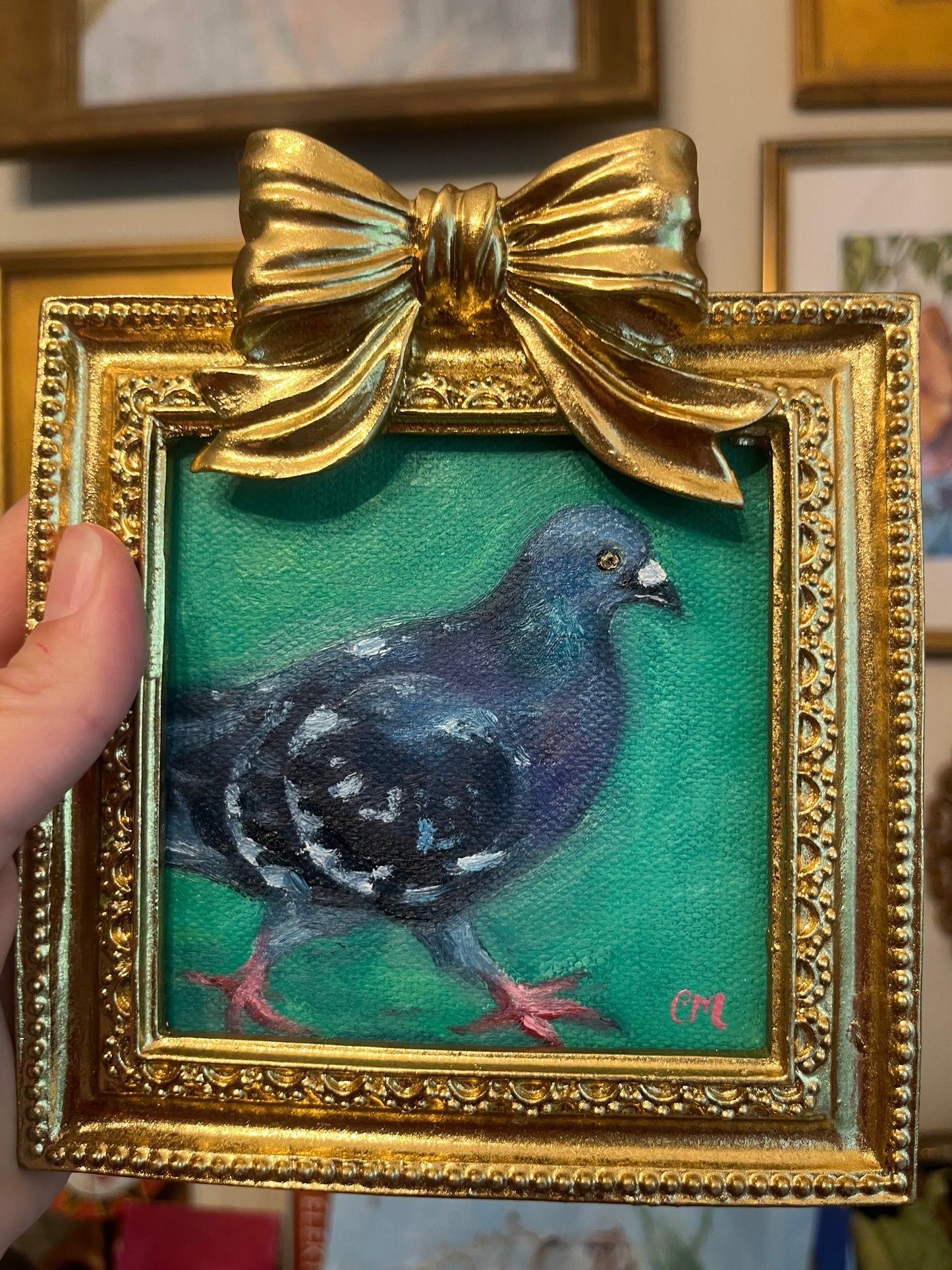 "Busy Pigeon" 4"x4" Oil Painting