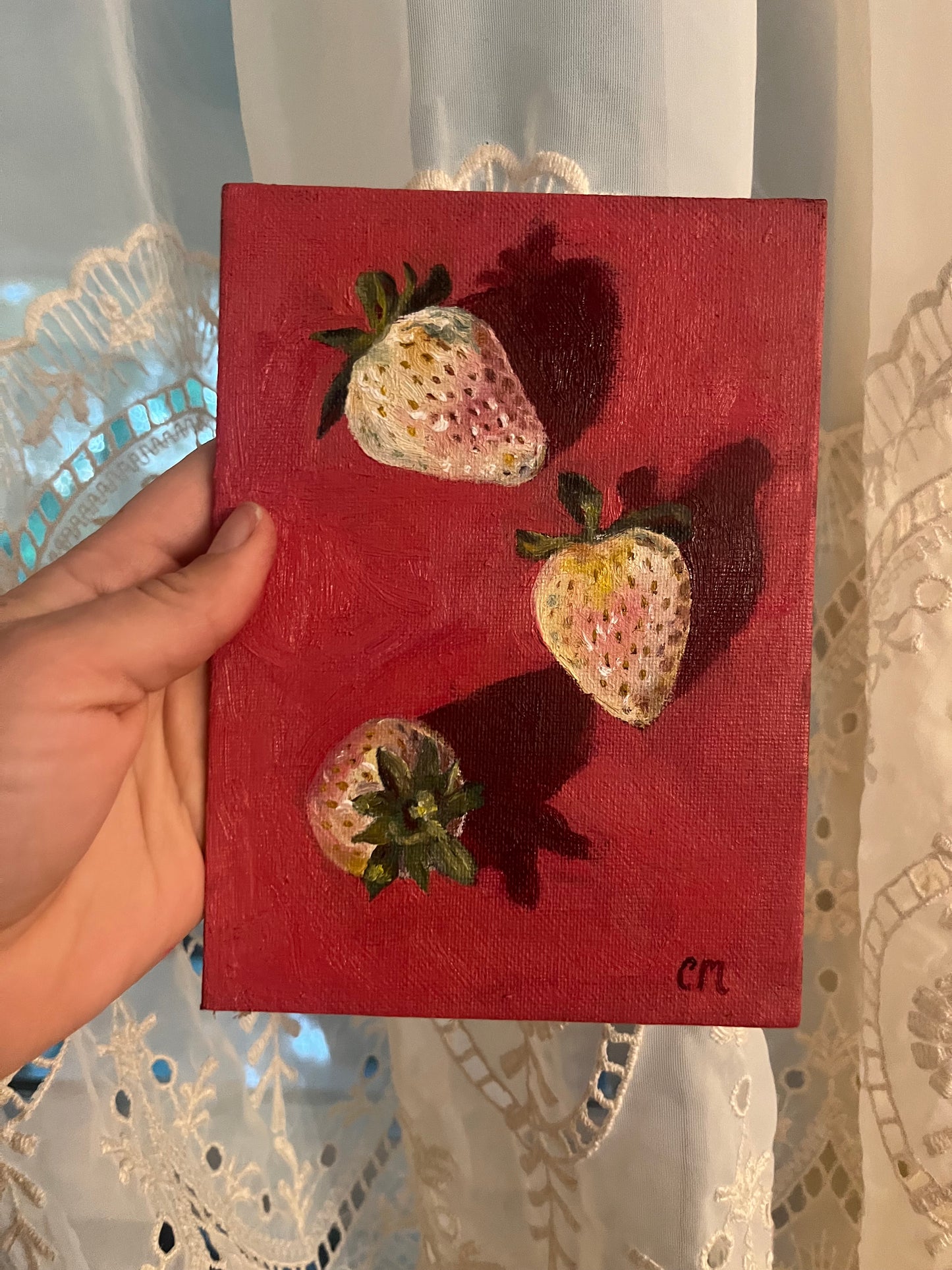 "Three Pineberries" 5"x7" Framed Oil Painting