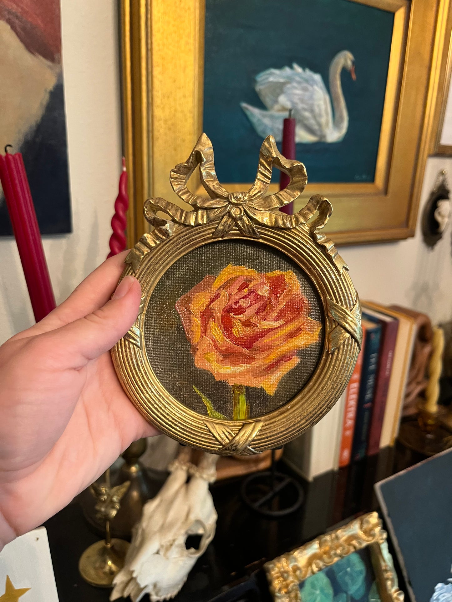 "Peach Rose Study" 4" Oil Painting