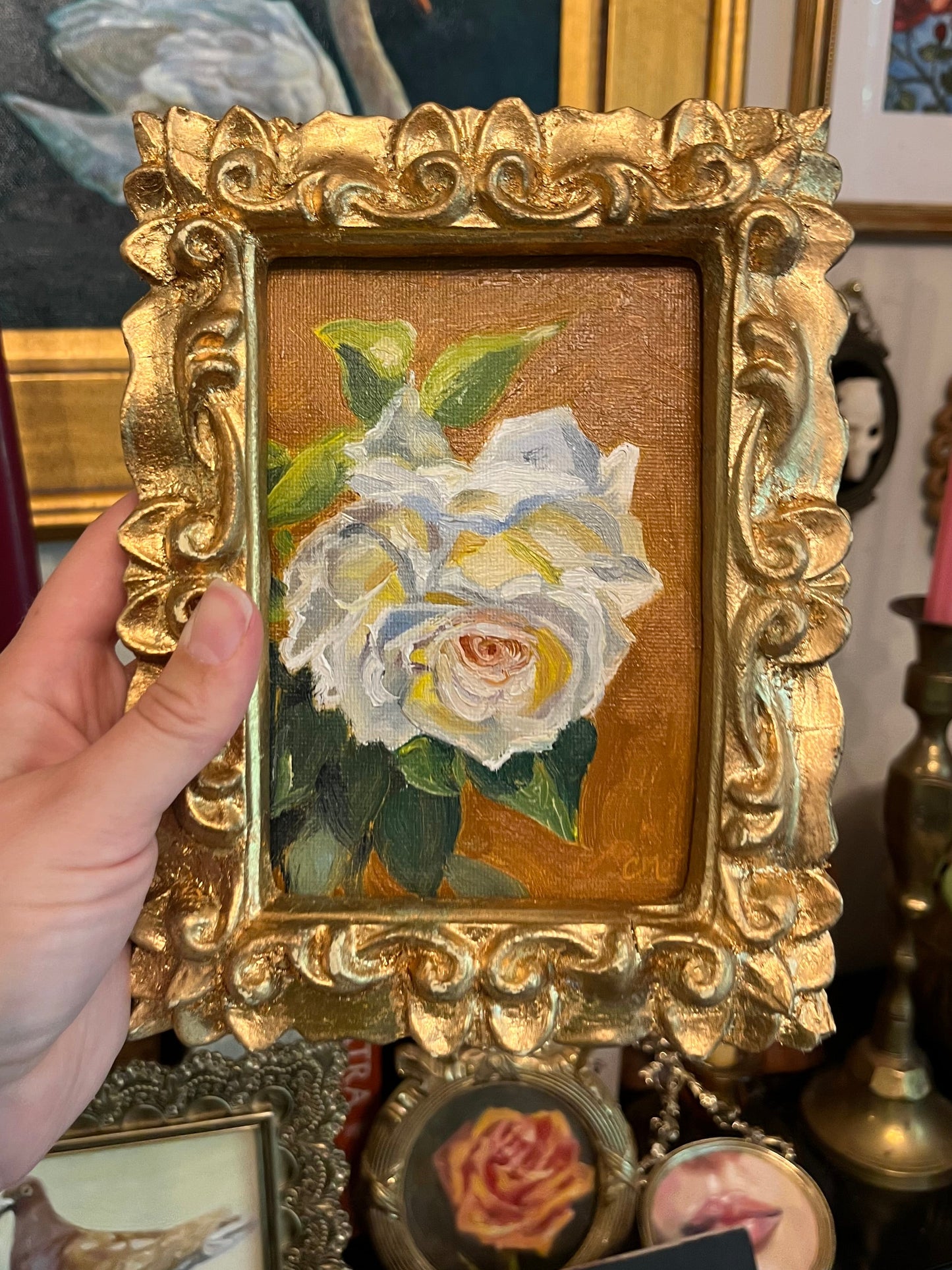 "White Rose Study" 4"x6" Oil Painting