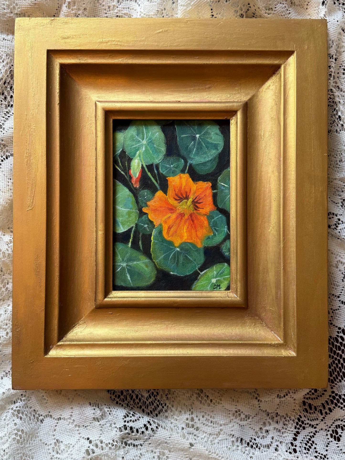 "Flowers for Cooler Weather" 5"x7" original oil painting with frame