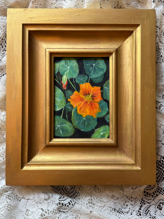 "Flowers for Cooler Weather" 5"x7" original oil painting with frame