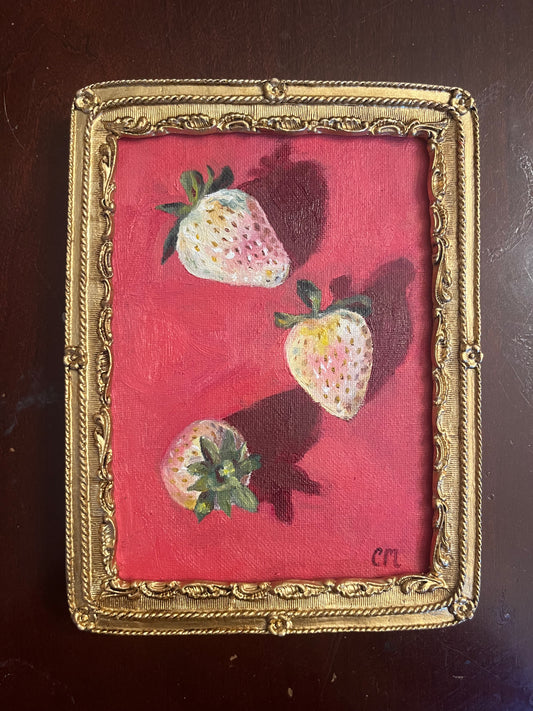 "Three Pineberries" 5"x7" Framed Oil Painting