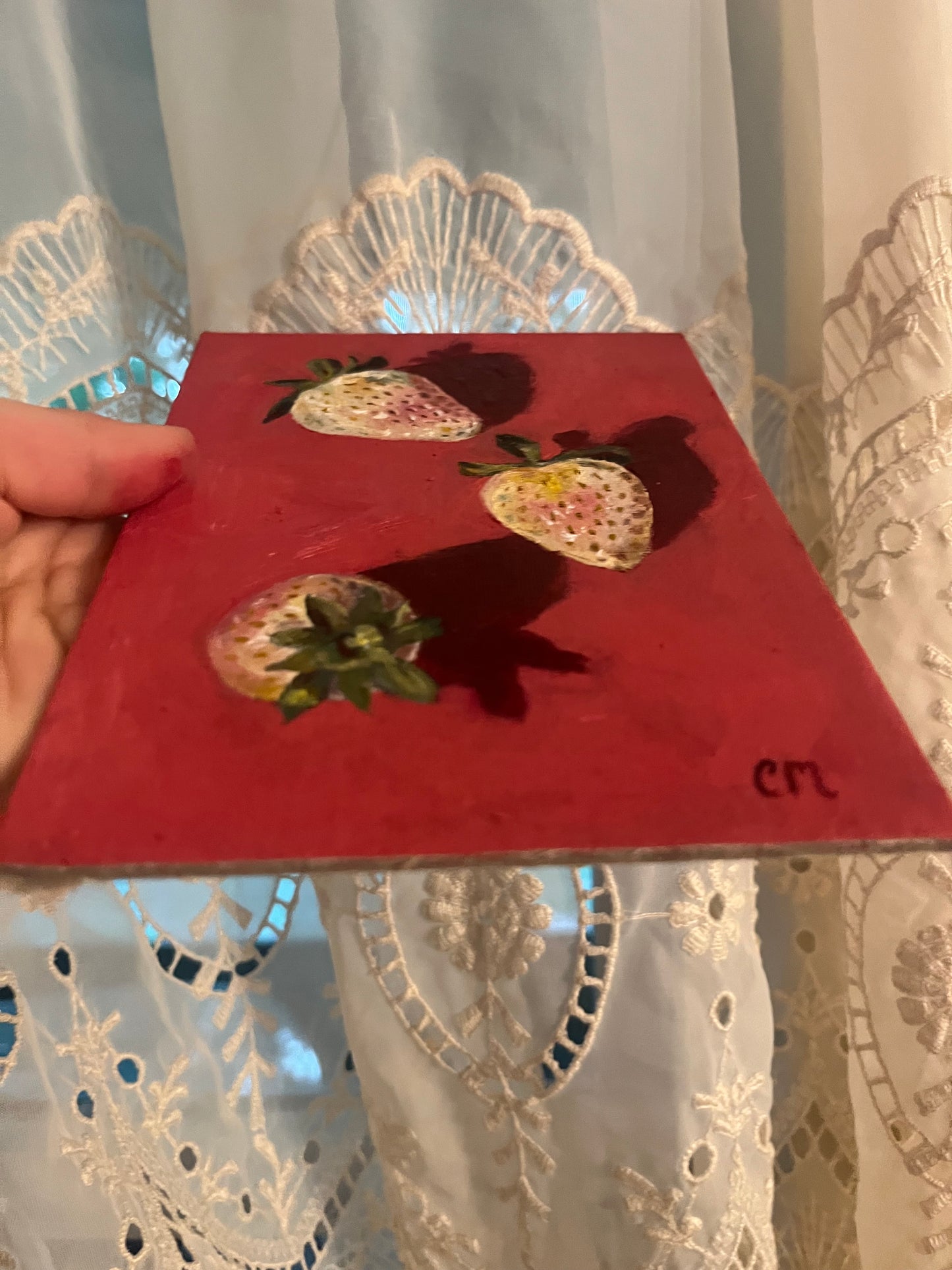 "Three Pineberries" 5"x7" Framed Oil Painting