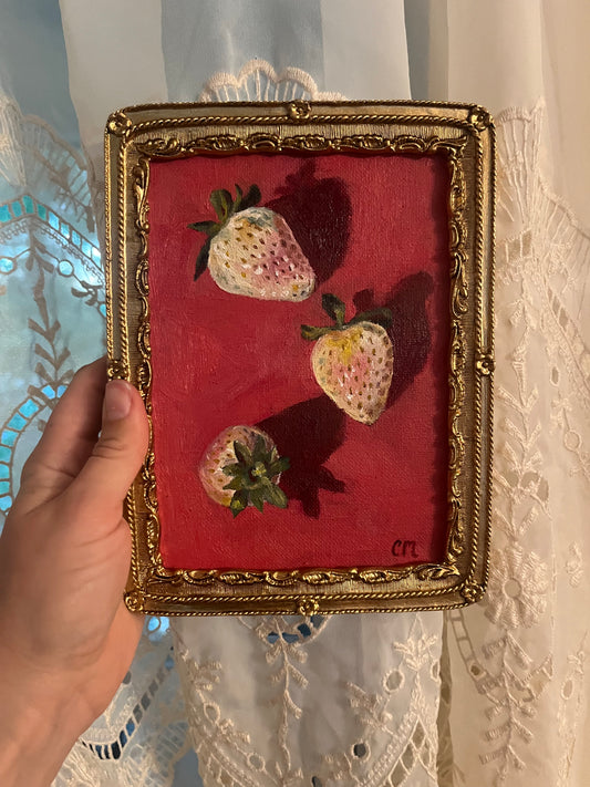 "Three Pineberries" 5"x7" Framed Oil Painting