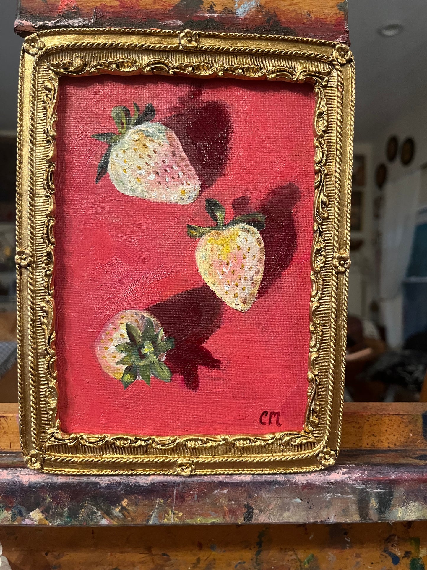 "Three Pineberries" 5"x7" Framed Oil Painting