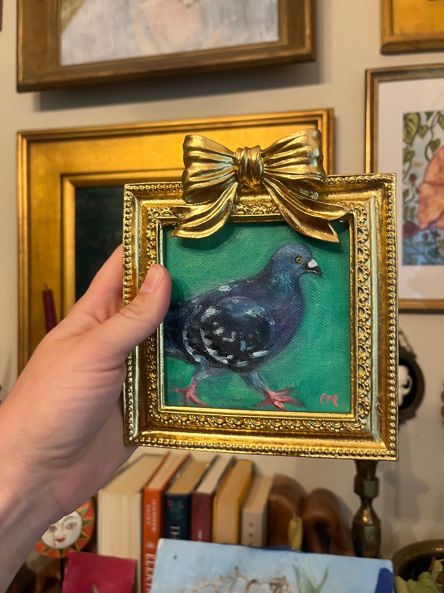 "Busy Pigeon" 4"x4" Oil Painting